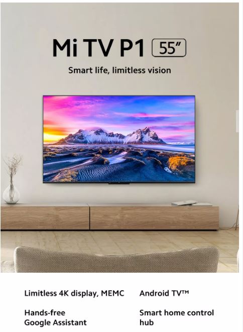 🔥Xiaomi TV P1 55 INCH | 4K Android TV | 4K Ultra HD | DCI-P3 94% color gamut | HDR10+ | Google Playstore | Inbuilt Chromecast | Dolby Vision and | Bordless Display🔥